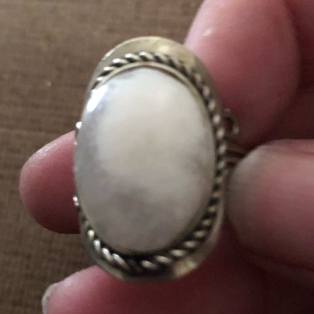 4-sale Milky White Quartz Stainless Steel Ring OS- 619 $35 or $30 w/offer